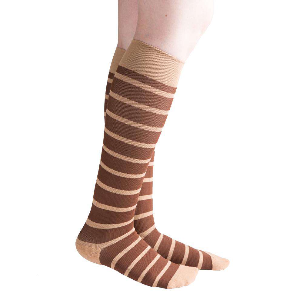 VenaCouture Women's Bold Candy Striped Compression Socks, Chestnut