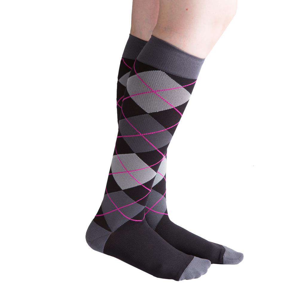 VenaCouture Women's Bold Argyle Compression Socks, Rebel Onyx