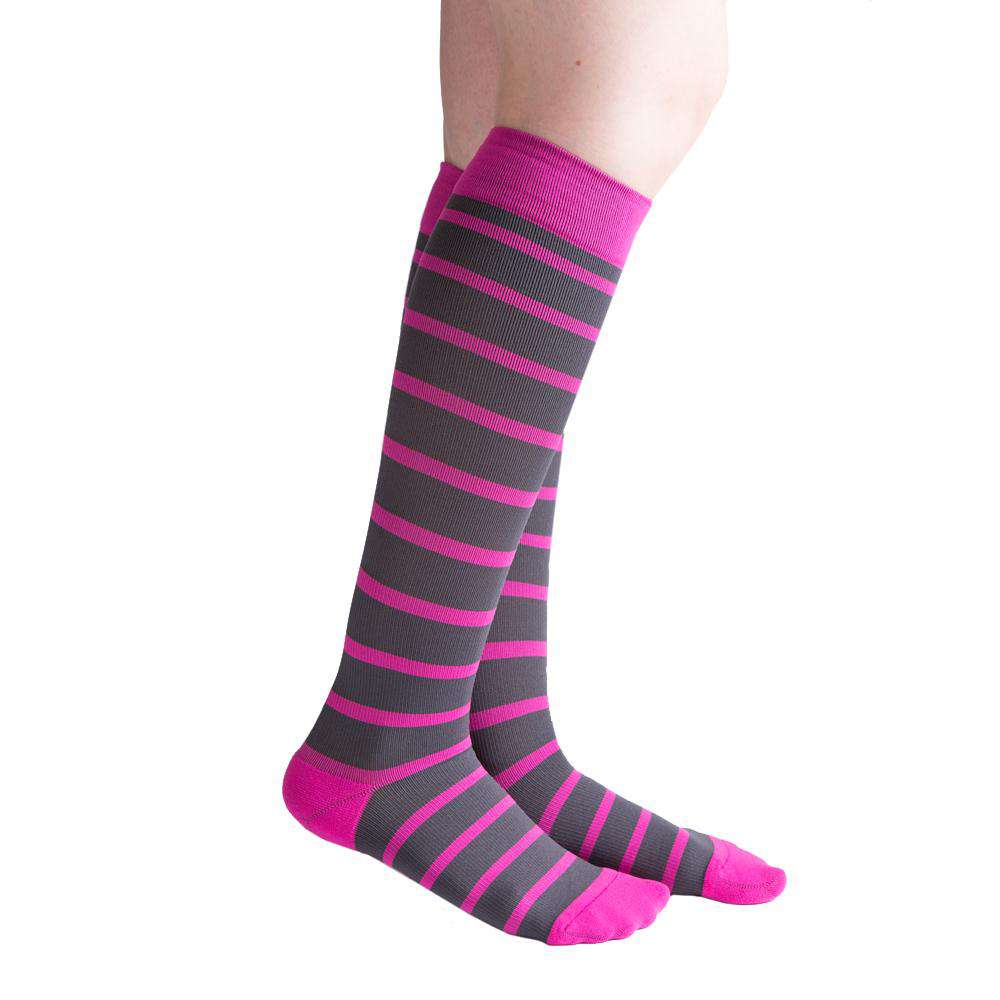VenaCouture Women's Bold Candy Striped Compression Socks, Stormy Fuchsia