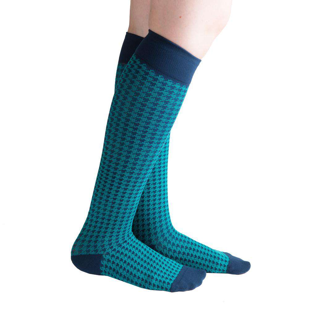 VenaCouture Women's Bold Houndstooth Compression Socks, Aqua Marine